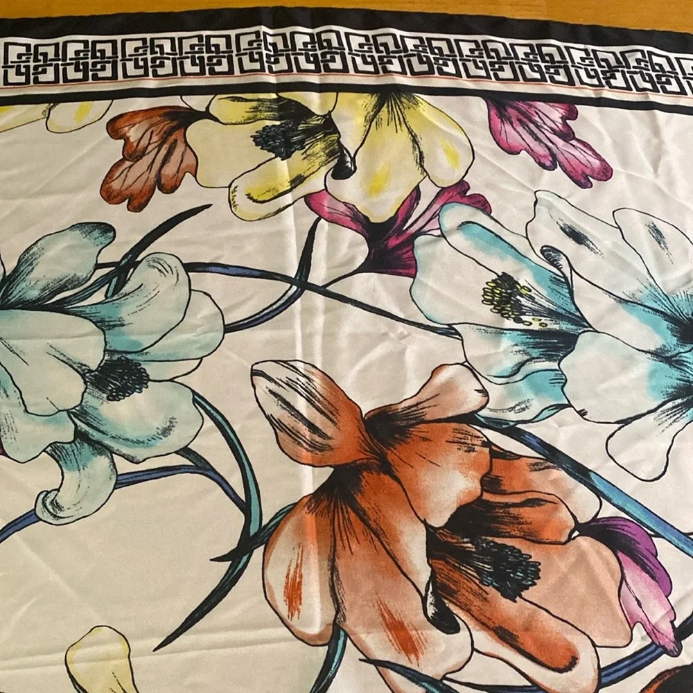 Chico's Women's Flowers Geometric Border Square Scarf Wrap Large Multi-Color